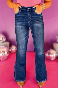 Dirty Blue Distressed Hem Plus Size Flared Jeans (size: (US 18W-20W)2X)