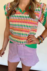 Green Colorblock Cap Sleeve Knitted Top (size: (US 8-10)M)