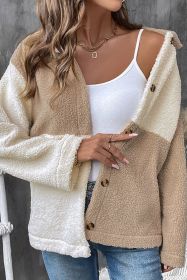 Brown Colorblock Retro Padded Lapel Thickened Jacket (size: (US 8-10)M)
