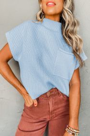 Beau Blue Patch Pocket Ribbed Knit Short Sleeve Sweater (size: (US 12-14)L)