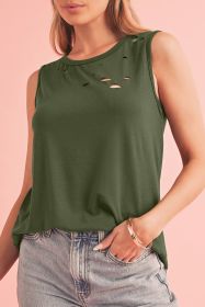 Jungle Green Solid Color Distressed Ripped Tank Top (size: (US 8-10)M)