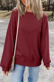 Burgundy Plain Drop Shoulder Crewneck Pullover Sweatshirt (size: (US 12-14)L)