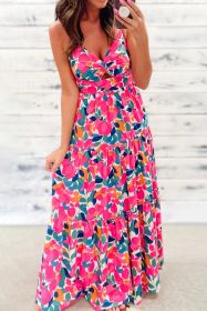 Rose Floral Twist V Neck Tiered Cami Maxi Dress (size: (US 8-10)M)