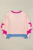 Light Pink Star Patchwork Exposed Seam Oversized Sweatshirt