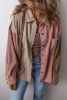 Mineral Red Patchwork Chest Pockets Buttoned Corduroy Shacket