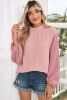 Gossamer Pink Swiss Dot Balloon Sleeve Patchwork Crinkle Blouse