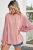 Gossamer Pink Swiss Dot Balloon Sleeve Patchwork Crinkle Blouse