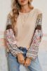 Parchment Floral Patchwork Puff Sleeve Waffle Knit Top