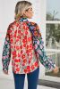 Red Colorblock Floral Print Puff Sleeve Shirt
