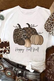 White Casual Happy Fall Pumpkin Print Graphic Tee (size: (US 12-14)L)