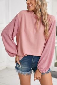 Gossamer Pink Swiss Dot Balloon Sleeve Patchwork Crinkle Blouse (size: (US 12-14)L)