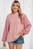 Gossamer Pink Swiss Dot Balloon Sleeve Patchwork Crinkle Blouse