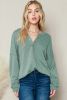 Pale Green Solid Color V Neck Drop Long Sleeve Top