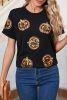 Black Halloween Sequin Pumpkin Face Graphic T Shirt