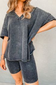 Black Mineral Washed Oversized T Shirt and Shorts Set (size: (US 8-10)M)