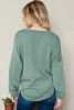 Pale Green Solid Color V Neck Drop Long Sleeve Top