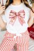 White Christmas Gingerbread Man Bowknot Print Crewneck Tee
