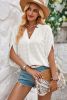 White V-neck Swiss Dot Dolman Sleeve Blouse