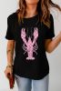 Black Checkered Crayfish Graphic Crew Neck T Shirt