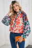 Red Colorblock Floral Print Puff Sleeve Shirt