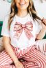 White Christmas Gingerbread Man Bowknot Print Crewneck Tee