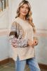 Parchment Floral Patchwork Puff Sleeve Waffle Knit Top