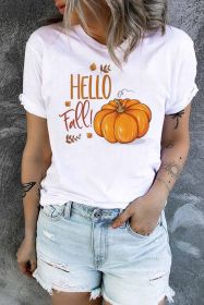 White HELLO Fall Pumpkin Print Graphic Tee (size: (US 12-14)L)