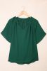 Green Casual Split Neck Pleated Loose Blouse