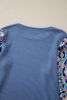 Ashleigh Blue Ruffle Floral Sleeve Patchwork Waffle Top