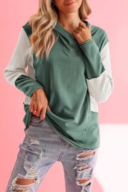 Green Textured Splicing Sleeve Raw Hem Hoodie (size: (US 8-10)M)
