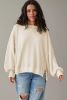 White Waffle Bishop Sleeve Split Oversized Sweatshirt