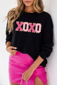 Black XOXO Chenille Letter Round Neck Casual Sweater (size: (US 20-22)2XL)