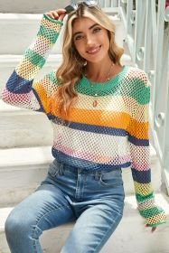 Green Colorblock Striped Hollow Knitted Top (size: (US 12-14)L)