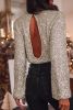 Silvery Sequin Puff Sleeve Cutout Back Blouse
