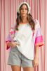 Sachet Pink Floral Patchwork Colorblock Loose Top