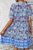 Sky Blue Patchwork Tie Neck Flounce Sleeve Ruffle Hem Mini Dress