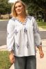 White Boho Geometric Print V Neck Plus Size Blouse