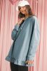 Iceland Blue Solid Ruffled Hem Loose Fit Tunic Hoodie
