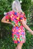 Rose Red Abstract Print Smocked Flutter Shoulder Mini Dress