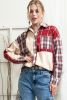 Red Plaid Color Block Pocket Patchwork Corduroy Shacket