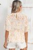 Multicolor Floral Print Wide Batwing Sleeves Blouse