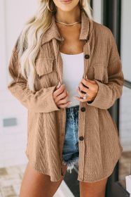 Khaki Casual Textured Button Front Oversized Knit Shacket (size: (US 12-14)L)