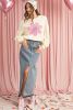 Beige Cute Tinsel Flower Puff Sleeve Sweatshirt