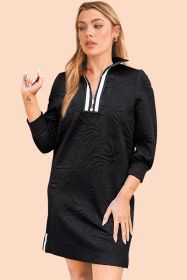 Black Jacquard Textured Quarter Zipper Mini Dress (size: (US 8-10)M)