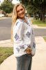 White Boho Geometric Print V Neck Plus Size Blouse