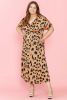 Khaki Leopard V Neck High Waist Buttoned Plus Maxi Dress