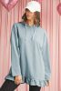 Iceland Blue Solid Ruffled Hem Loose Fit Tunic Hoodie