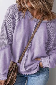 Orchid Petal Textured Patchwork Plus Size Pullover Sweatshirt (size: (US 18W-20W)2X)