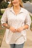 Apricot Leopard Tab Sleeve V Neck Plus Size Top