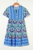 Sky Blue Patchwork Tie Neck Flounce Sleeve Ruffle Hem Mini Dress